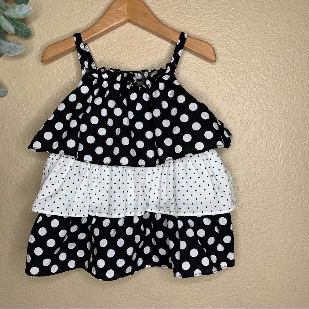 Black and White Polk a Dot Ruffle Tiered Tank